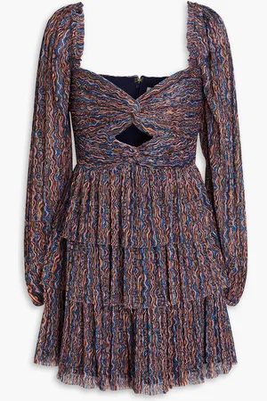 Rebecca Vallance Blossom tiered printed plissé-crepon mini dress - - UK 10