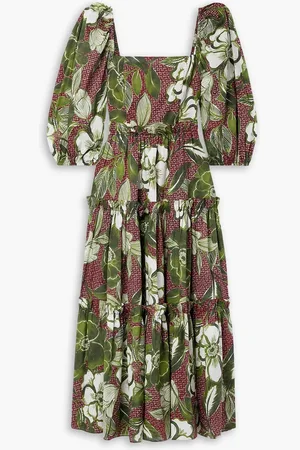Cara Cara Tiered floral-print cotton-voile midi dress - Green - XS