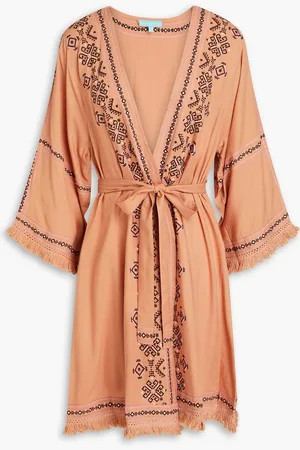 Melissa Odabash Kara fringed embroidered voile kaftan - Brown - XS