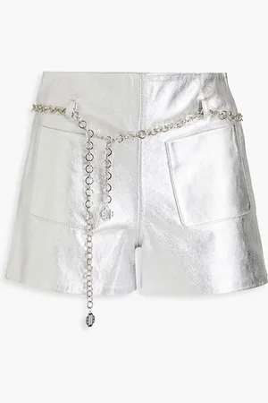 Maje Belted metallic leather shorts - Metallic - FR 40