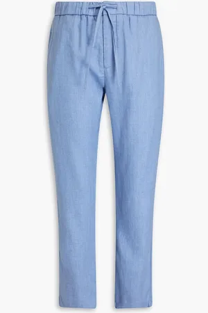Frescobol Carioca Oscar linen and cotton-blend drawstring pants - Blue - 32