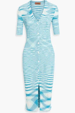 Missoni Space-dyed ribbed-knit midi dress - Blue - IT 38