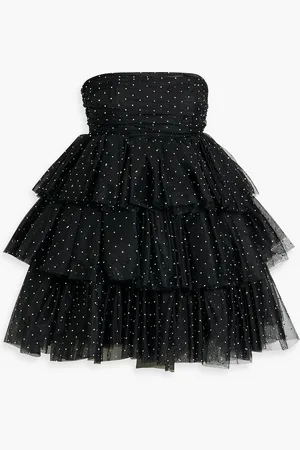 ROTATE Strapless tiered crystal-embellished tulle mini dress - - DE 38