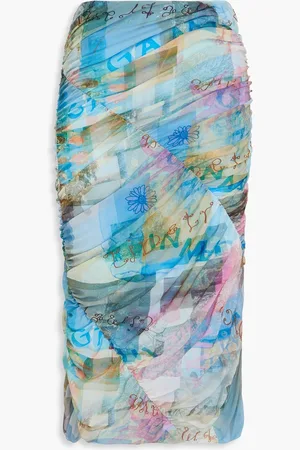 Ganni Ruched stretch-mesh midi skirt - Blue - DE 36