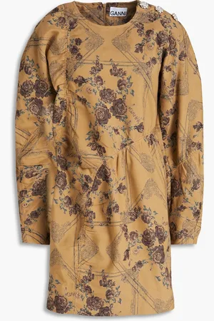 Ganni Crystal-embellished floral-jacquard mini dress - Brown - DE 32