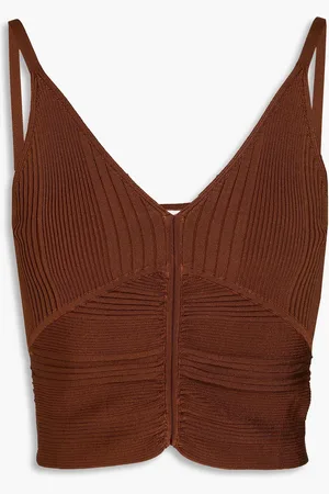 Sandro Cropped ruched ribbed-knit top - Brown - 3