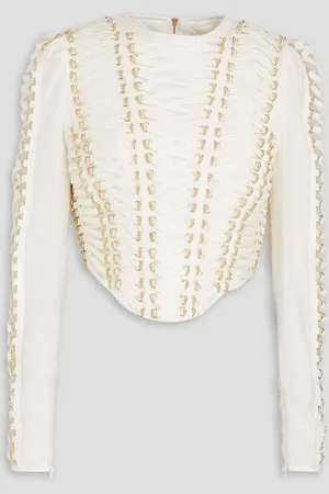 ZIMMERMANN Lace-up embellished linen and silk-blend top - White - 0