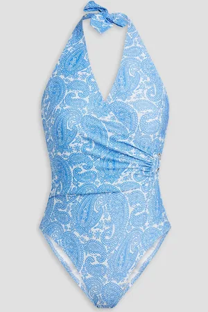 Heidi Klein Cap Mala paisley-print stretch-piqué halterneck swimsuit - Blue - M