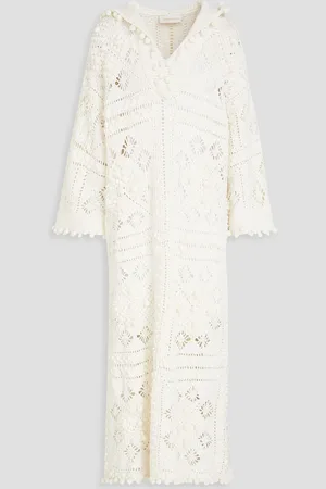 ZIMMERMANN Crochet-knit cotton hooded kaftan - White - S/M