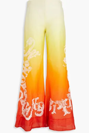 ZIMMERMANN Embroidered dégradé linen and silk-blend flared pants - - 1