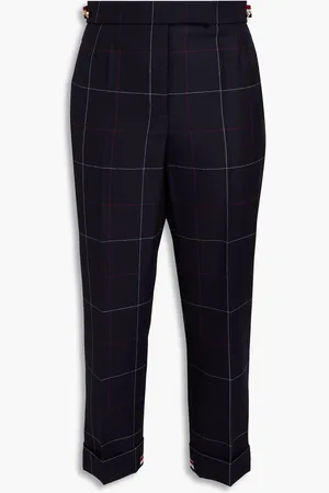 Thom Browne Cropped checked wool-jacquard slim-leg pants - Blue - IT 38