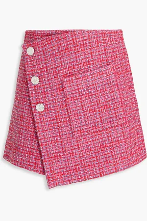 Maje Pleated wrap-effect tweed mini skirt - - FR 42