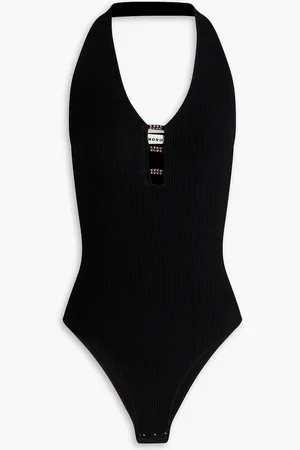 Sandro Cutout crystal-embellished ribbed-knit halterneck bodysuit - - 3