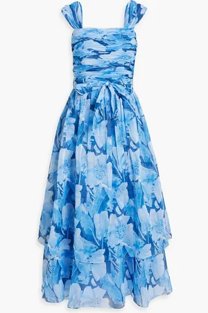 MIKAEL AGHAL Ruched tiered floral-print organza midi dress - - US 12