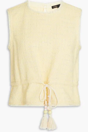 Maje Metallic cotton-blend bouclé-tweed top - Yellow - 4