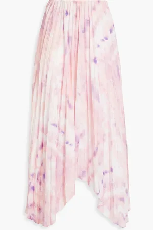 Maje Asymmetric pleated printed satin midi skirt - Pink - FR 40