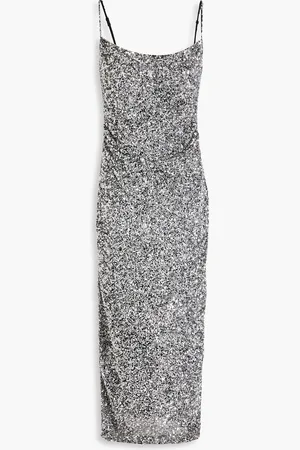 RACHEL GILBERT Corrie draped sequined tulle midi dress - Metallic - 3