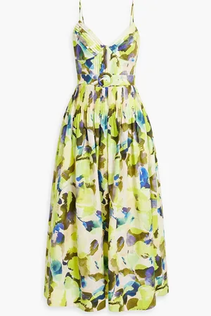 Nicholas Belted printed linen maxi dress - Green - US 0