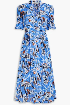 Diane von Furstenberg Erica floral-print cotton-jacquard midi dress - Blue - US 2