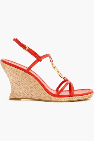 Tory Burch Capri Miller embellished leather wedge espadrille sandals - Red - US 9.5
