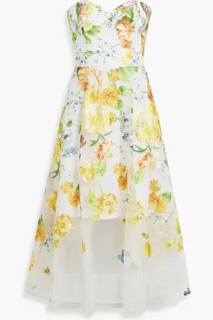 Marchesa Notte Strapless embroidered tulle midi dress - - US 12