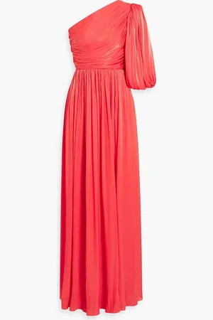 Costarellos One-sleeve draped satin-jacquard gown - Orange - FR 44
