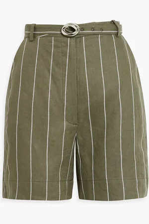 Nicholas Belted striped linen-blend shorts - Green - US 2
