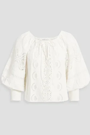 ALICE+OLIVIA Alice Olivia - Alta guipure lace-paneled cotton blouse - White - L