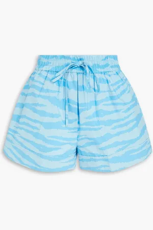 Ganni Zebra-print cotton-poplin shorts - Blue - DE 44