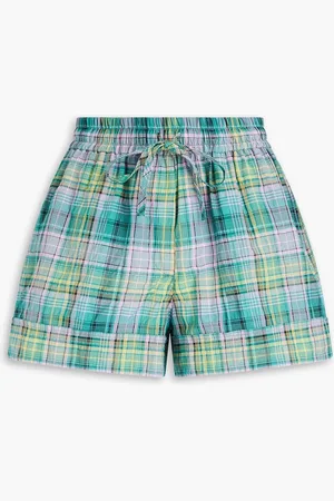 Ganni Checked cotton-blend seersucker shorts - Blue - DE 48