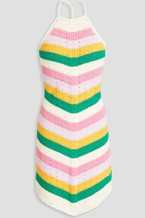 Maje Striped crocheted cotton-blend mini dress - - FR 40