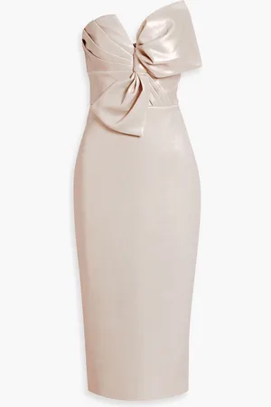 Badgley Mischka Strapless bow-detailed scuba midi dress - Pink - US 14