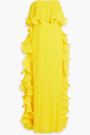 Badgley Mischka Strapless ruffled plissé-chiffon gown - - US 8