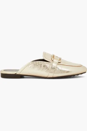 Tory Burch Georgia embellished metallic leather slippers - Metallic - US 5
