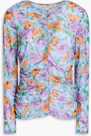 VERONICA BEARD Myrna ruched floral-print tulle top - Blue - US 10