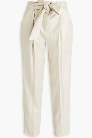 VERONICA BEARD Zelly cropped metallic linen-blend tapered pants - White - US 4