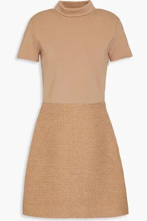THEORY Tweed-paneled merino wool-blend mini dress - Neutral - XL