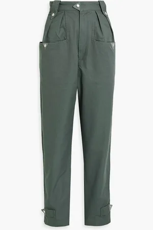 Marant Etoile Pulcie suede-trimmed cotton tapered pants - Green - FR 40