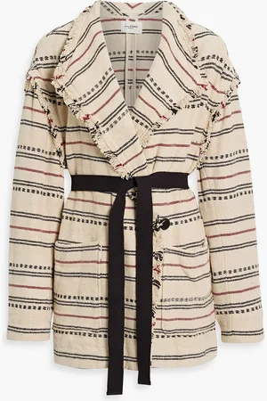 Marant Etoile Josialo belted frayed cotton-blend jacquard coat - White - FR 34