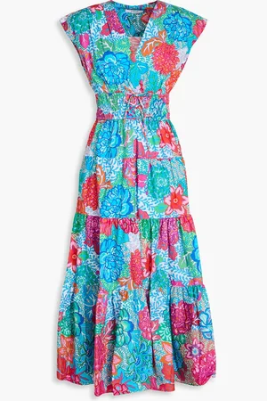 Derek Lam Fatima tiered floral-print stretch-cotton poplin midi dress - Blue - US 2
