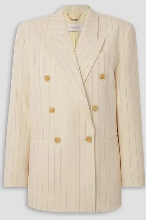 ZIMMERMANN Luminosity oversized double-breasted pinstriped wool and cotton-blend blazer - White - 1