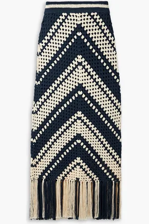 ZIMMERMANN Chintz fringed crocheted cotton midi skirt - Blue - 0