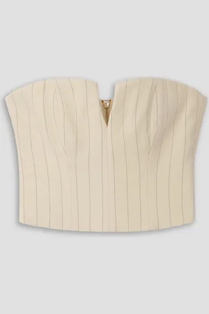 ZIMMERMANN Luminosity pinstriped wool and cotton-blend herringbone bustier top - White - 2