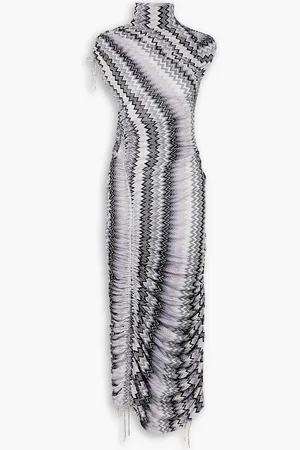 Missoni Crystal-embellished ruched metallic crochet-knit maxi dress - Metallic - IT 40