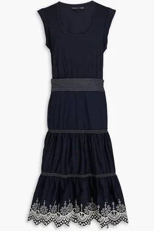 VERONICA BEARD Amaia jersey-paneled cotton-poplin midi dress - Blue - M