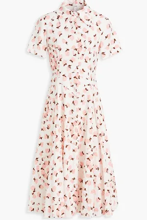 EMILIA WICKSTEAD Jody floral-print Swiss-dot cotton-blend midi shirt dress - Pink - UK 16