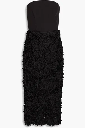 Marchesa Notte Strapless floral-appliquéd crepe midi dress - - US 10