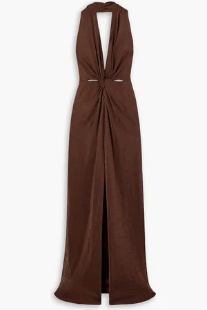 Costarellos Ambrie cutout metallic jersey halterneck gown - Metallic - DE 42
