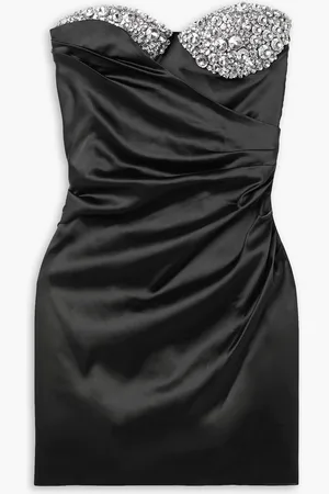 AREA Strapless crystal-embellished draped satin mini dress - - US 2