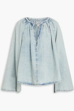 Frame Faded cotton and linen-blend chambray blouse - Blue - S